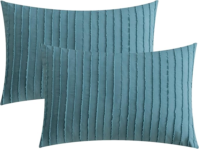 JELLYMONI Pillowcases King Size Grayish Blue 2 Pack Boho Striped Bed Pillow Covers 20x36in Polyester Envelope Pillow Shams Tufted Bohemian Textured (Pillows are not Included)