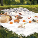 165 × 71 Inches Extra Large Outdoor White Picnic Blanket Bohemia Oversize Beach Blanket with Fringe Machine Washable Portable for Spring Summer Camping Beach, Grass Lawn, Park