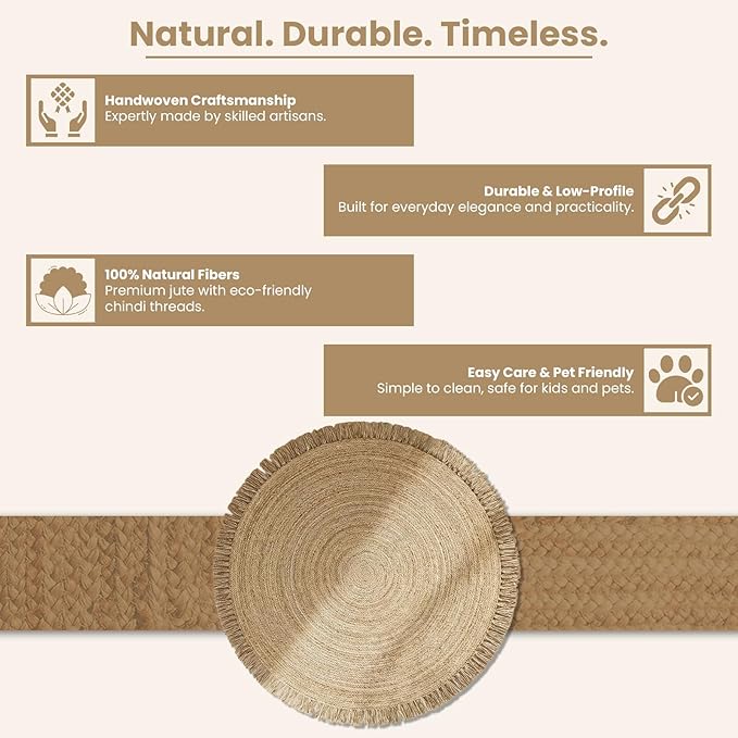 Hand Woven Round Jute Rug 3' - Natural Reversible Boho Area Rugs for Kitchen, Living Room I Farmhouse Indoor Outdoor Decorative Floor Rug - 3 Feet, Circular