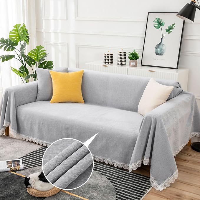 ROOMLIFE Minimal Design Grey Sofa Slipcovers Sectional Couch Covers Soft Chenille Sofa Covers for 2-3 Cushion Couch,Recliner Chair,Loveseat-Couch Cover for Dogs Pets, 71"x118"