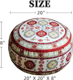 Unstuffed Pouf Cover Ottoman Footrest Bohemian Chenille Foot Stool Floor Bean Bag 20x8 Inches for Living Room Bedroom Home Decor (Red, Round)