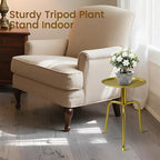 Plant Stand Indoor Outdoor, 11'' Round Gold Corner Single Plant Table, 3-Leg Small Metal Plant Holders Flower Pot Stand, Modern Corner Round Small Side End Table with Raised Design