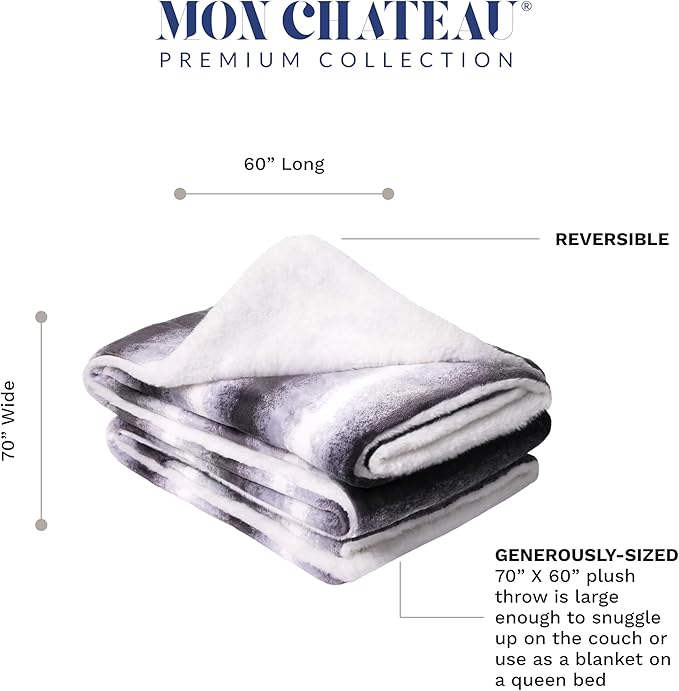 Mon Chateau 60" x 70" Serenity Flannel Throw Blanket, Stripe Print Soft Blanket for Queen-Size Bed, Couch, or Sofa, Cozy Home Decor and Stylish Living Room Comfort, Meadow Loom