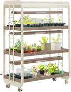 Vego garden 3 Tier Rolling Metal Corner Plant Stand Indoor with 3 Ultimate Grow Light, Powerful 60 W Full-Spectrum LEDs, Plant Rack for Seed Starting, Leafy, Herbs, Fruits & Microgreens Pearl White