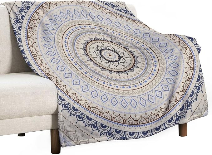 Mandala Throw Blanket Retro Eastern Backdrop Swirled Cosmic Lotus Yoga Boho Artwork Blanket for Sofa Bed Couch Chair Or Dorm 30"x40"