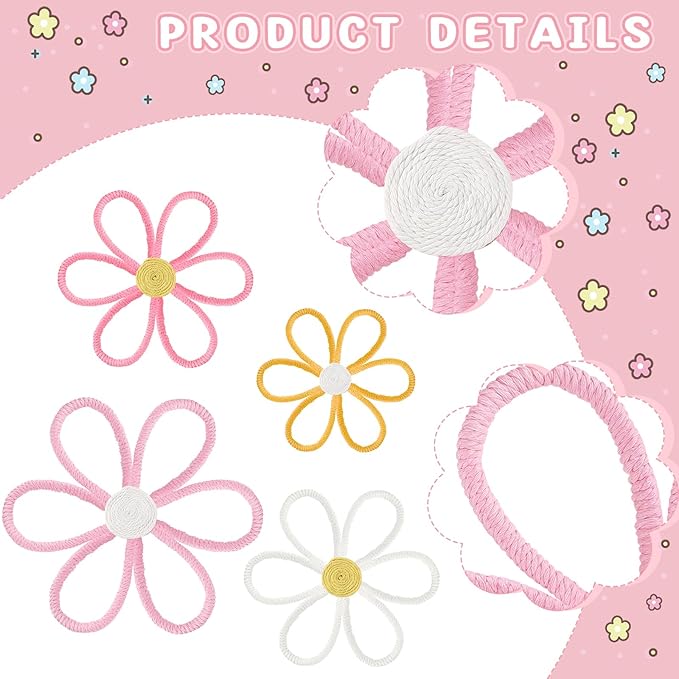 Ganeen Boho Nursery Woven Daisy Flowers Daisy Wall Decor Nursery Decor Macrame Wall Hanging Supply for Girl Bohemian Art Home Bedroom Room Flowers Set of 4(6 Petals)