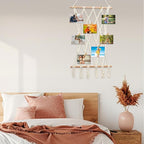 Hanging Photo Display Wall Decor Macrame Wall Hanging Boho Collage Picture Frames Decor for Dorm Bedroom Living Room Teen Girl Gifts-B