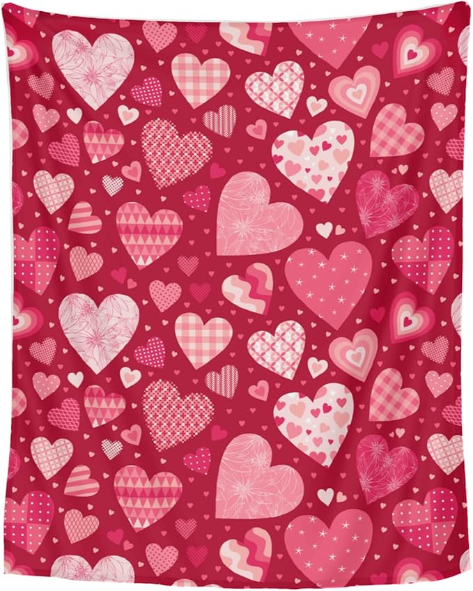 Valentines Heart Blanket Soft Flannel Lightweight Valentine Pink Love Hearts Throw Blanket Cozy Warm Blankets All Seasons Living Room Decor for Kids Adults Use On Sofa Couch Bed Office 40x50 inch