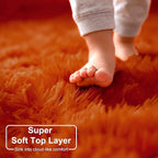 Amdrebio Burnt Orange Round Rugs 6Ft for Living Room Decor, Shaggy Plush Fuzzy Furry Circle Area Rugs for Bedroom Kids Room Aesthetic, Large Fluffy Shag Dark Orange Carpet for Nursery Dorm Classroom