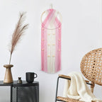 EOBTAIN Pink Macrame Wall Hanging Dream Catchers Pink and Beige Woven Tapestry Wall Art with Ombre Tassel, Boho Macrame Wall Decor for Bedroom Living Room Apartment Home,31.5L x9.84W Inch