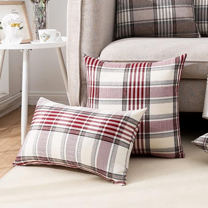 CARRIE HOME Red Christmas Buffalo Plaid Pillow Covers 22x22 Set of 2 Farmhouse Plaid Decorative Throw Pillow Covers 22 x 22 for Living Room Couch Sofa
