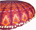 ICC 32" Indian Mandala Ottoman Throw Pouf Cover Seating Ottoman Cover Ethnic Cushions Bohemian Decor Fall Decor Pouf Case Decorative Footstool Round Floor Maroon