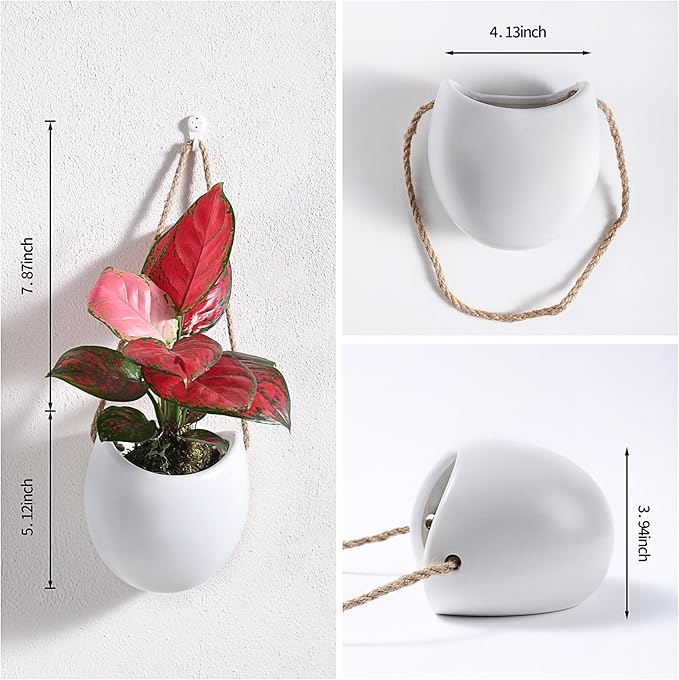 Set of 3 Ceramic Hanging Planters for Small Plants & Artificial Greenery, Wall Decor for Bathroom Living Room Bedroom Home Office Corridors
