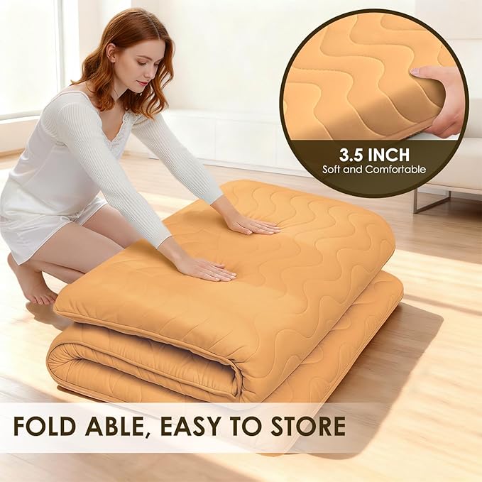 Japanese Floor Mattress, 100% High Density Comfortable Foam, 4" Thicken Foldable Mattress Tatami Mat Sleeping Pad, Ideal for Comfort and Support, Kids Floor Lounger Pillow Bed Sofa, Coffee, Twin