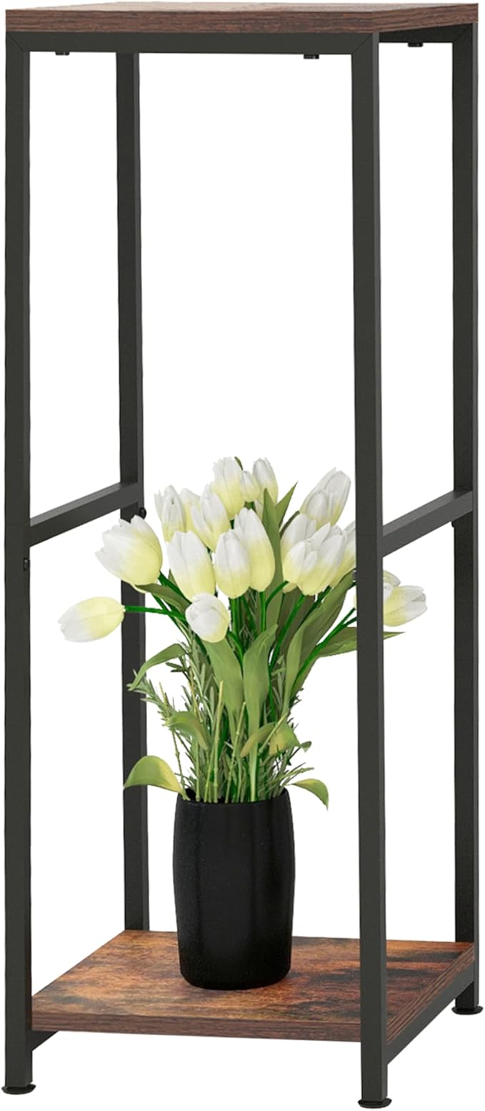 CASIMR Plant Stand for Indoor, Tall Metal Shelf with Square Wooden Board, 2 Tier Display Rack for Multiple Plants, 32 Inch Tiered Flower Pot Holder for Corner Living Room Balcony Garden Patio