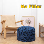 Asuprui Fluffy Flower Pouf Ottoman Cover Only – 20"x14" Round Plush Fuzzy Pouf Shell for Footrest, Stool or Floor Seat, Soft Removable Home Decor (No Insert Included) (Navy Blue)