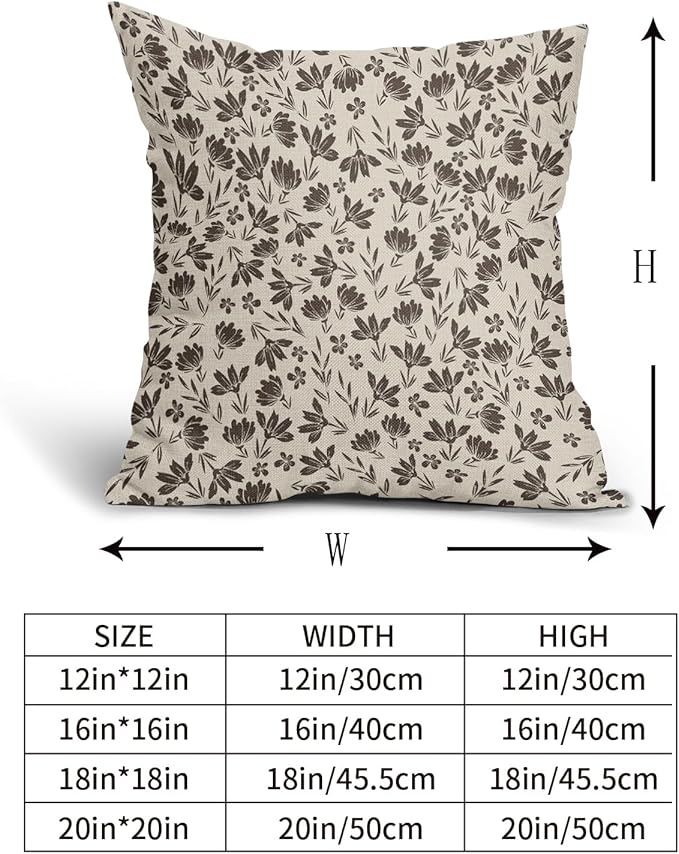 Dark Brown Floral Pillow Covers 20x20 Set of 2 Vintage Rustic Old Style Cute Small Flower Print Decorative Outdoor Pillowcases Farmhouse Throw Cushion Case Decor for Couch Sofa Bed