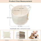 Mkono Woven Storage Basket Decorative Natural Rope Basket Wooden Bead Decoration for Blankets,Toys,Clothes,Shoes,Plant Organizer Bin with Handles Living Room Home Decor, White, 16" W × 13.8"L