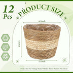 12 Pcs Seagrass Plant Basket with Plastic Liners Woven Stylish Planter Baskets Bulk Indoor Outdoor Plants Woven Wicker Baskets for Flower Pots Cover and Room Decor Small (Small,Bohemian)