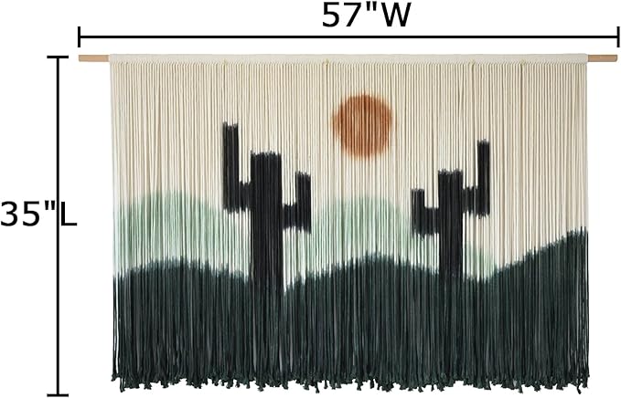 Macrame Wall Hanging Green Cactus Wall Decor Macrame Wall Decor 57" W x 35" L Dip-Dye Large Yarn Tapestry Fiber Art Home Decor