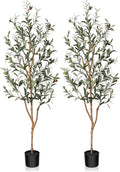 Kazeila Artificial Olive Tree 5FT Tall Faux Silk Plant for Home Office Decor Indoor Fake Potted Tree with Wood Branches and Fruits, 2 Pack