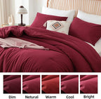 ROSGONIA Full Size Comforter Sets for Girls Boys Kids Dark Red, 3pcs Comforter Full Size (1 Comforter & 2 Pillowcases) Lightweight Dorm Bedding Sets