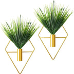 2 Pieces Gold Wall Decor Hanging Planters with Artificial Plants Metal Vase Indoor Plants Holder Modern Geometric Wall Art for Home Bathroom Bedroom Living Room Office(Aquatic Plant,Small)