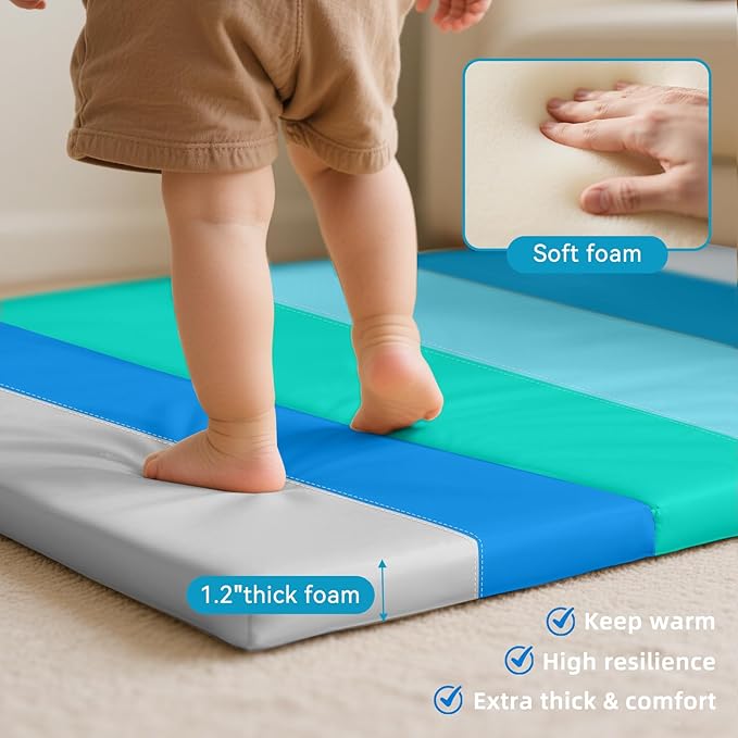 Foam Baby Play Mat: PU Leather Waterproof Kids Trifold Floor Playmat - Large Play Mat for Playpen Fodable Mattress Soft Toddler Mattress Infant Cushion for Preschool