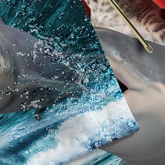 Hilarious Cat Riding Cool Shark Tapestry - Japanese Kanagawa Wave Anime Art Wall Hanging for Bedroom Aesthetic - Funny Ocean Wave Decor for Kids Dorm 40X30 Inch