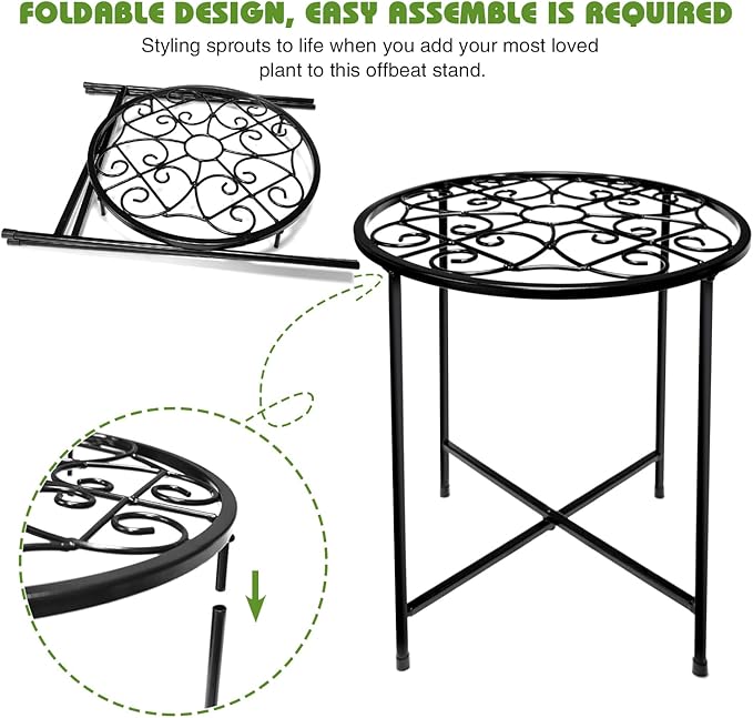 15" Tall Metal Plant Stand, 2 Pack 11" Wide Round Plant Stand for Flower Pots Up to 100lbs, Rustproof Iron Plant Holder for Indoor Outdoor Use, Easy Assemble Flower Stand for Home Garden Display