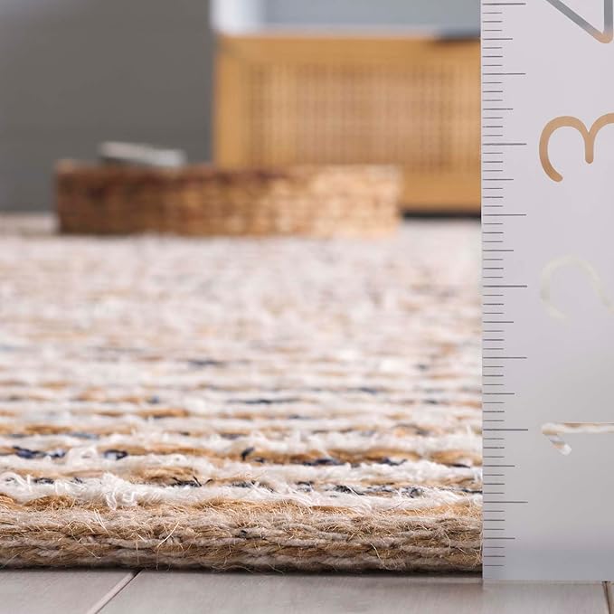 SAFAVIEH Cape Cod Collection Area Rug - 6' Square, Natural & Navy, Handmade, Braided Design, Ideal for The Living Room, Bedroom, Dining Room (CAP151N-6SQ)