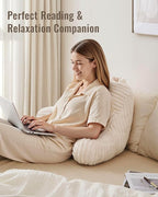 Blissful Diary Reading Pillow for Sitting in Bed, Flannel Back Pillow Bed Sitting Up for Adult & Children, Backrest Cushion for Sit Up in Couch or Floor, Dorm Essentials, Ivory White