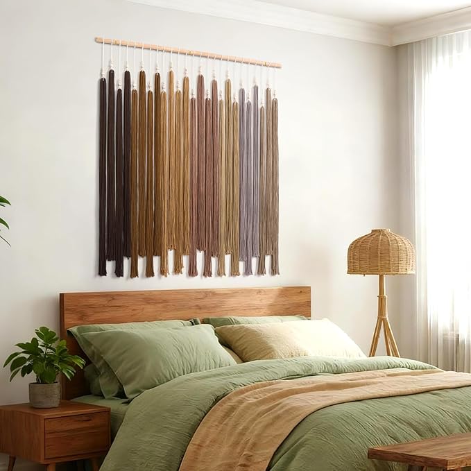 KHOYIME Macrame Wall Hanging Large Boho Home Decor Aesthetic, Bohemian Brown Tassels Tapestry Modern Handmade Artwork Chic Wall Art Decorations for Dining Living Room Bedroom Nursery Office 38.5"x43"