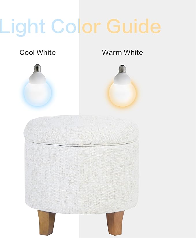 Homepop Home Decor | Upholstered Round Tufted Foot Rest Ottoman | Ottoman with Storage for Living Room & Bedroom | Decorative Home Furniture, Cream Textured Solid