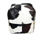 Unstuffed Premium Hair-on Leather Ottoman Pouf Cover, Boho Handmade Genuine Cowhide Square Footstool, Modern Cube Ottoman Footrest for Home Decor Living Room, Bedroom - 18X18 Inch, Black & White