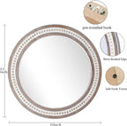30 Inches Farmhouse Large Round Wall Mirrors Wooden, Rustic Decorative Circle Mirror for Bathroom Over Sink, Bedroom, Living Room, Entryway