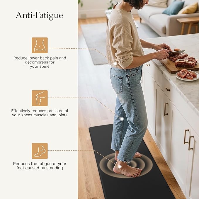 GENIMO Kitchen Mats for Floor 2PCs, Washable Anti Fatigue Mat for Cushioned, 17.3"x47"+17.3"x30", Waterproof Kitchen Rugs, Non Slip Comfort Standing Mat Rug for Home, Sink, Laundry, Pure Black
