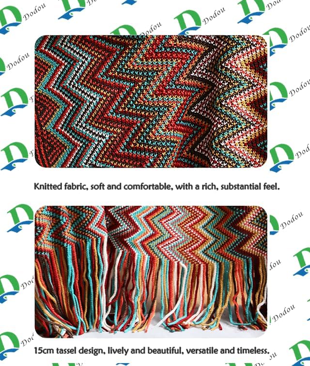 Boho Bohemian Throw Blanket for Couch Sofa Bed, Soft Cozy Lightweight Boho Blankets Knitted with Tassel, Decorative Blanket All Season 50x60 inches (Red)