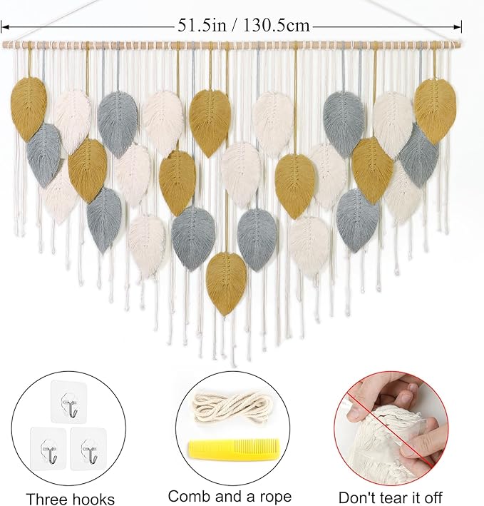 LOMOHOO Macrame Wall Hanging, Large Boho Home Decor,Bohemian Woven Decoration for Bedroom Living Room Apartment Dorm Gallery Perfect Handmade Gift Ideas (51.5" W x 33.5" L)
