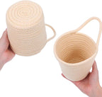 4 Pack Hanging Woven Basket, Small Hanging Basket for Wall, Boho Style Cotton Rope Storage Organizer, Woven Wall Baskets for Home Decor (Beige, 5.5" x 5.5")
