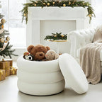 Flouki 20.1" Storage Ottoman Round, Vanity Stools for Bedroom, Velvet Pouf Ottoman with Removable Lid, Modern Ottoman Stool for Girls Women, Foot Stool for Living Room, White