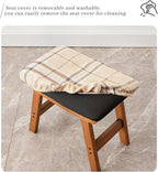 Foot Stool,Ottoman,Bamboo Small Sofa Foot Rest Under Desk,Extra Seating for Living Room, Bedroom and Kitchen (Brown Stool Legs - Stripes Surface)