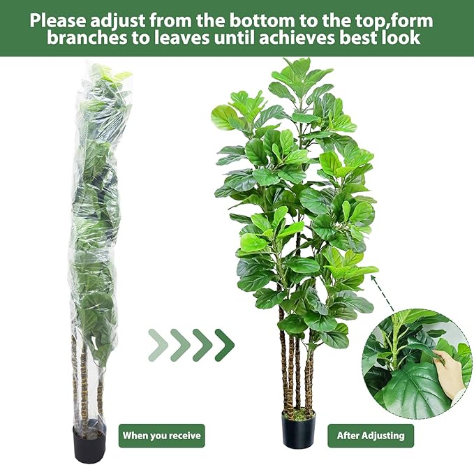 7ft Artificial Fiddle Leaf Fig Tree with Woven Seagrass Plant Basket, Fake Tree Indoor Faux Plant for Living Room Office Floor Home Decor (84 in)