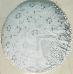CRAFT KALA Mandala Floor Pillow Cushion Cover Seating Throw Cover Hippie Decorative Bohemian Ottoman Poufs Pom Pillow Cases Indian Cotton Living Room Home Décor 24" Round Set Of 2, White Silver Flower