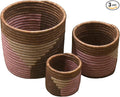 African Planter Baskets Sets of 3 Woven Sisal Baskets for Indoor Plant Pots Covers Home Decor Storage Organizer Gifts Zen Designs Arts and Crafts (Ocre, Tan, Pink)