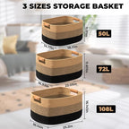 danpinera Large Blanket Basket for Living Room,72 L Rectangle Toy Storage Basket for Nursery Room, Woven Rope Storage Box with Leather Handle, 22’’*17’’*11.8’’, Gradient Linen
