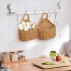 Woven Hanging Storage Basket for Kitchen 9.64X7.48X3.93In Rattan Wall Basket with Hook for Garlic Ginger Onion Potato Organization