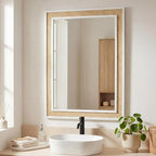 Rectangle Rattan Mirror, 30"x40" Rattan Wall Mirror for Bathroom, Large Farmhouse Wooden Mirror with Handmade Wicker Frame, Decorative Boho Mirror for Nursery Bedroom Living Room Entryway White