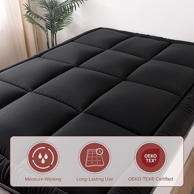 WhatsBedding Japanese Floor Mattress Futon Mattress 3" Black Tatami Mat Shredded Memory Foam Filled Sleeping Pad, Foldable & Portable Roll Up Lounger Camping Bed for Kids and Adult,Twin Size 39"x 80"