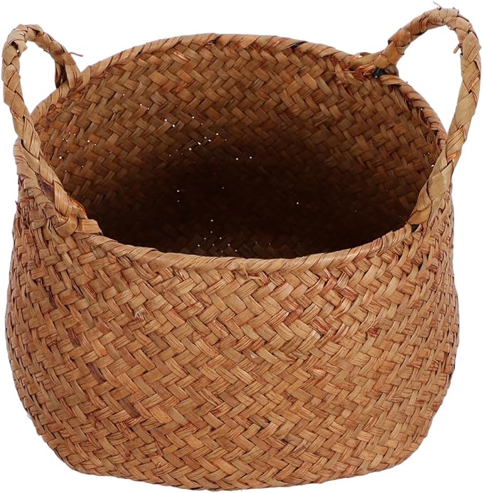 Cabilock Seagrass Bin Flower Girl Basket Storage Basket Lid Straw Bag for Living Room Decor